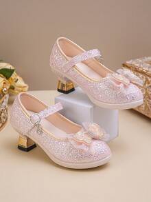 时尚漆皮高跟公主鞋，闪光女童中帮休闲鞋，适合春秋季