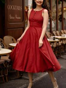 Váy suông hở lưng thanh lịch, mùa hè - Màu Đỏ Sâu - Xem 1