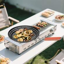 1 Stück Edelstahl Grill Korb - Runde perforierte Grillpfanne mit klappbarem Griff für Outdoor-Grill und Backen