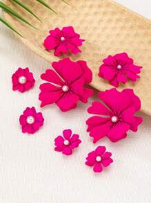1 Set de 4 pares de aretes colgantes vintage exagerados con decoración de perlas falsas y diseños florales y geométricos irregulares para mujeres