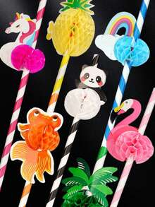 10 支水果装饰吸管，创意设计，适合甜点、奶茶、酒吧派对、学校用品