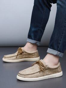 TOLLN 1 双男士亚麻鞋面橡胶鞋底防滑耐用透气舒适休闲鞋 - 卡其色 - 查看 10