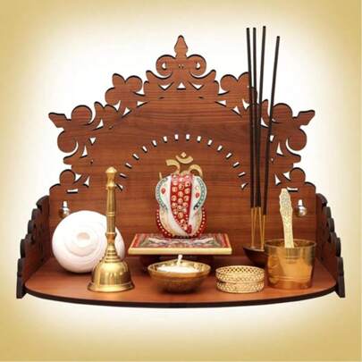 1 peça, lindo templo de madeira para casa e escritório, Pooja Mandir, Mandir para casa, suporte Pooja moderno Puja Mandir para parede de casa ou loja, prateleiras flutuantes