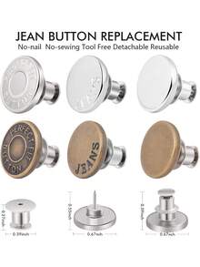 4/6/8/12 套 17 毫米裤子纽扣，宽松牛仔裤用牛仔纽扣别针，可调节牛仔裤纽扣，可重复使用且可调节的金属裤子纽扣紧器