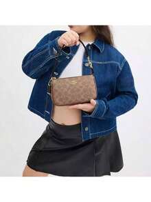 Coach Nolita 19 In Blocked Signature Canvas Women Clutch Bag Ladies Cute Purses And Bags Women Bag Shoulder Bag - Tan Brown - 查看 2