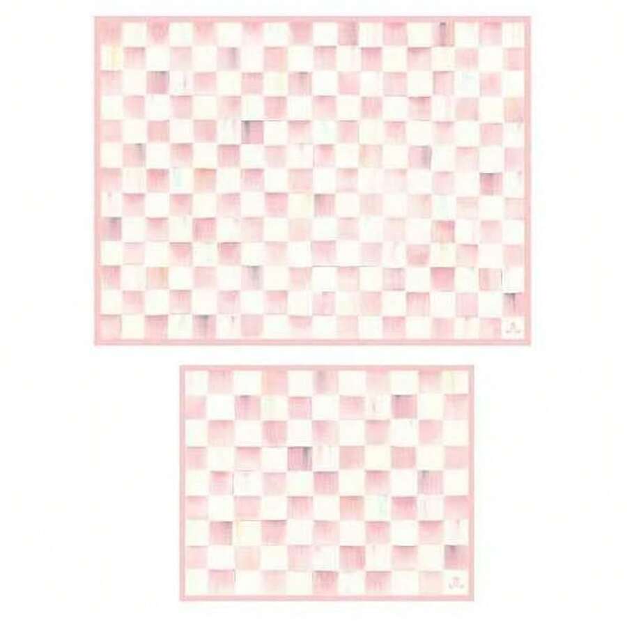 Set Of 2 Tempered Glass Cutting Boards, Countertop Cutting Boards, Pink-And-White Rosy Check - Multicolor - View 1