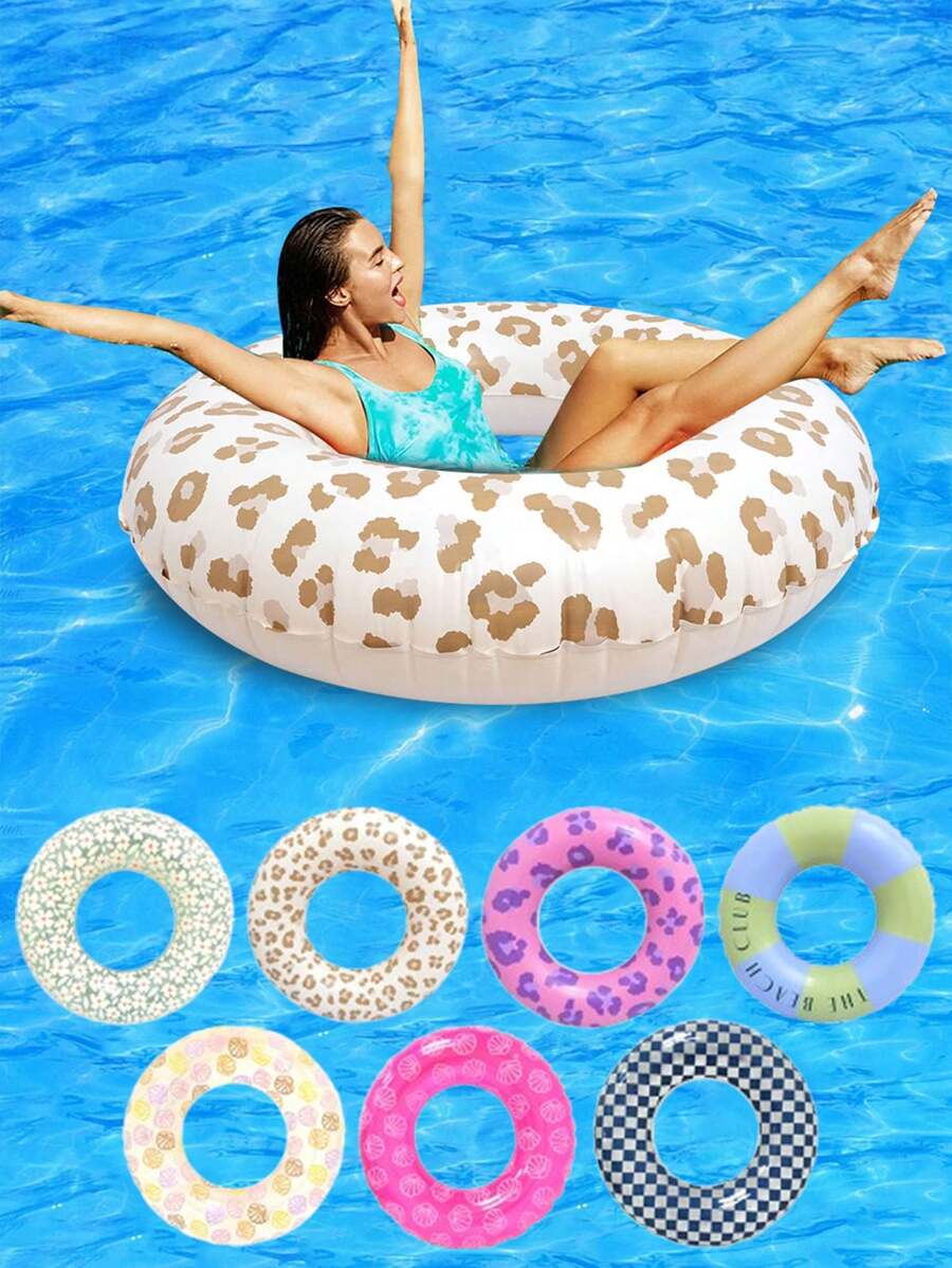 1 pieza Aro de natación inflable, diseñado con múltiples elementos como estampado de leopardo y conchas marinas, apto para adultos, fabricado con material de PVC grueso, apto para piscina inflable, piscina, fiesta
