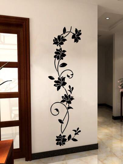 1 pieza Adhesivo de pared extraíble de flores de vid negras. Adhesivos de pared de patrón floral de PVC resistente al agua, adecuados para decoración del hogar, sala de estar y dormitorio. Papel tapiz, adhesivos de pared, adhesivos de vinilo para decoración del hogar. Los artículos decorativos primaverales pueden refrescar su hogar. Pegatinas decorativas Lama para decoración de pared