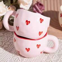 1pc Ceramic Heart-Shaped Coffee Mug, Minimalist European Style Milk Cup, Ceramic Mug, High-Quality Ceramic Water Cup, Couple Mugs, Cute Office Coffee Cup