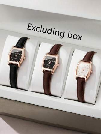 3 件/1 件时尚小表盘女士手表套装，休闲皮革表带石英表（无盒）