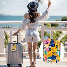 Conjunto de 2 etiquetas de bagagem com expressão humorística abstrata, etiqueta de bagagem em material PU com informações pessoais graváveis, etiqueta decorativa para mala/mochila/bolsa em cores vibrantes