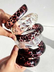 Pulseira de resina geométrica assimétrica transparente com estampa de leopardo marrom, joia charmosa e personalizada para mulheres, verão