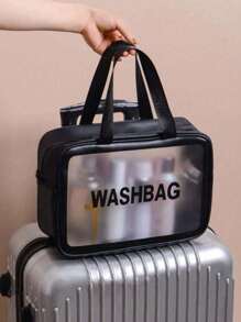 1 pièce Sac de toilette imperméable en PVC, sac de maquillage portable de grande capacité, pour le voyage, la plage, l'université, range les cosmétiques, les articles de toilette et les accessoires