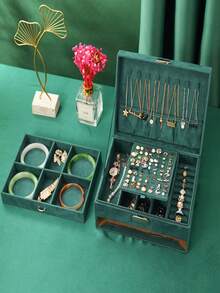 New Luxury Jewelry Storage Box, Elegant Dark Green Color, High-End Delicate Design For Necklaces, Earrings, Bracelets, Large Capacity Multi-Layer Storage Valentine's Day Sun Travel Cool Back To School Dormitory Storage - Multicolor - View 6