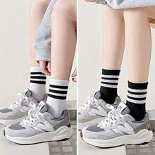 5/10 Pairs Of Women's Spring And Summer Thin Three-Bar Two-Bar Socks, Women's Socks, College Style, Casual Men's And Women's Couples, Socks, Men's Socks.
