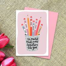 Rosa Stiftbecher Lehrer Danke Karte mit Umschlag, Lehrer Geschenkkarte, Danke Karte, Geschenk für Lehrer, süße Lehrerkarte, Geburtstagskarte