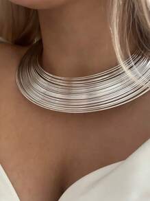 5pcs Set Exaggerated Minimalist Multi-Layer Hoop Earrings,Necklace,Bracelet Jewelry Set For Women, Suitable For Date, Holiday, Daily Wear, Gift
