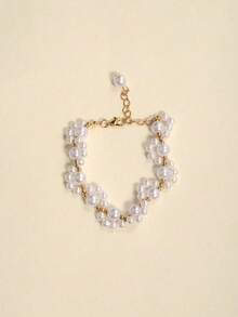 1件优雅女士简约仿珍珠猫爪手链，是新娘佩戴和情人节配饰的理想之选