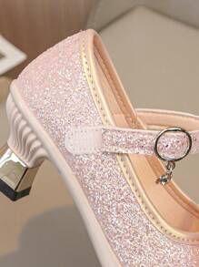 Girls Fashion High Heel Leather Shoes, Bling Glitter Princess Shoes For Kids, Suitable For Spring & Autumn