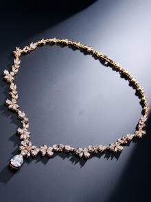 1 件奢华泪珠锆石水晶项链，适合新娘、婚礼、晚会 - 項鍊 - 查看 5