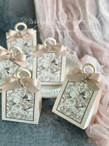 5 pièces Boîte-cadeau de mariage avec motif floral et d'oiseau, boîte-cadeau florale pour fête, anniversaire