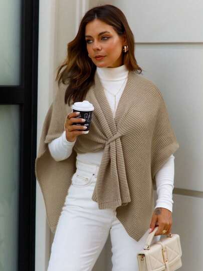 Capa Tricot Colete Poncho Kimono Feminino estiloso