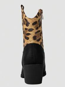 GLOBALWIN Women's The Western Wear Fashion Cowboy Cowgirl Free Birds Country Concert Disco Outfits Low Heel Walking Boots For Ladies Fall Boots Halloween Season - 豹紋黑色 - 查看 5
