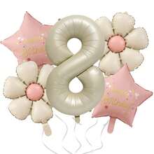 5pcs/Set Matte Milky White Small Flowers, Pink Stars, 32-Inch Number Decoration Suitable For Birthday Party, Anniversary - 彩色 - 查看 11