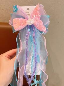 1pc Women's Ombre Glitter Hair Clip, Mermaid Princess Style Chiffon Bowknot Streamer Barrette Without Card