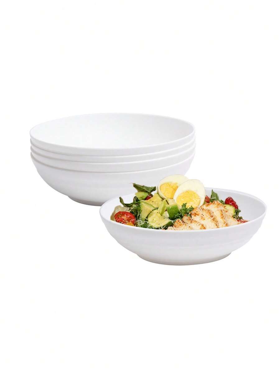 1/2/4 Pieces Plastic Big Bowls Set Large Salad Bowls Unbreakable Serving Bowls Microwave Dishwasher For Restaurant Cereal Salad - White - View 1