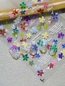 1张春夏雏菊美甲贴纸，马卡龙配色，3D贝壳设计，清新飘逸，包含五瓣花、梅花、樱花、花卉和英文字母图案，适合个人DIY使用 - 彩色 - 查看 5