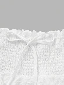 Women's Summer Solid Color Front Tie Pleated Patterned Culottes, Casual Pants, Fashionable