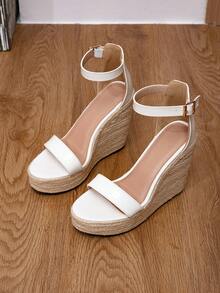 女式厚底坡跟防水黄麻带露趾凉鞋，厚底高跟鞋，适合春季、度假和波西米亚风格