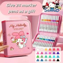 Sanrio 24 Stücke Sanrio Kuromi, Melody und Cinnamoroll Acryl Farbstift Aufbewahrungsbox - vielseitig einsetzbar, Marker und Stift Organizer, geben Sie 24 Markern als Geschenk. Ideal für Künstler und Studenten, Schüler Schreibwaren Organisator. Lustiges Design | Robuster Reißverschluss, Stift Aufbewahrung Organisator, Geschenke für den Schulanfang