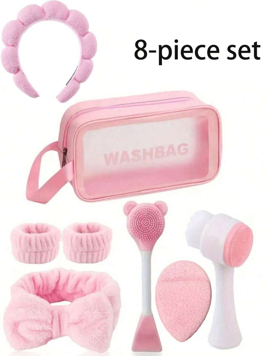 Conjunto de Limpeza Facial com 8 Peças, Conjunto de Cuidados com a Pele Regular Antes de Dormir, Conjunto de Escova para Máscara Facial de Limpeza Profunda e Spa de Beleza, Faixa de Cabeça Macia, Escova Esfoliante, Escova Facial de Silicone Detalhada, Ferramenta Portátil de Cuidados com a Pele com Bolsa de Lavagem, Alça de Pulso para Lavagem Facial, Alça de Pulso para Remoção de Maquiagem, Manga de Limpeza de Gotejamento de Maquiagem e Cuidados com a Pele Conjunto de Cuidados com o Rosto com 7/3/1 Peças, Faixa de Cabeça para Cuidados com a Pele, Beleza, Produtos de Cuidados com a Pele, Spa, Autocuidado, Ferramentas de Cuidados com a Pele, Cuidados com o Rosto, Suprimentos de Esteticista, Pele, Lavagem Facial, Facial