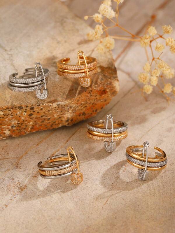 1pc Fashionable Micro Inlaid Cubic Zirconia Brooch Ring, Suitable For Daily Wear For Women/Gift To Best Friend