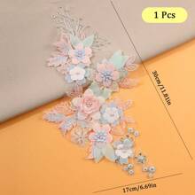 1pc 3D Floral Lace Embroidery Applique Patch Polyester With Beads And Rhinestones, Pink And White Flower Designs For Crafts, Wedding Bridal Decoration, Home Decoration, Art Supplies, Knitting, Embroidery Applique