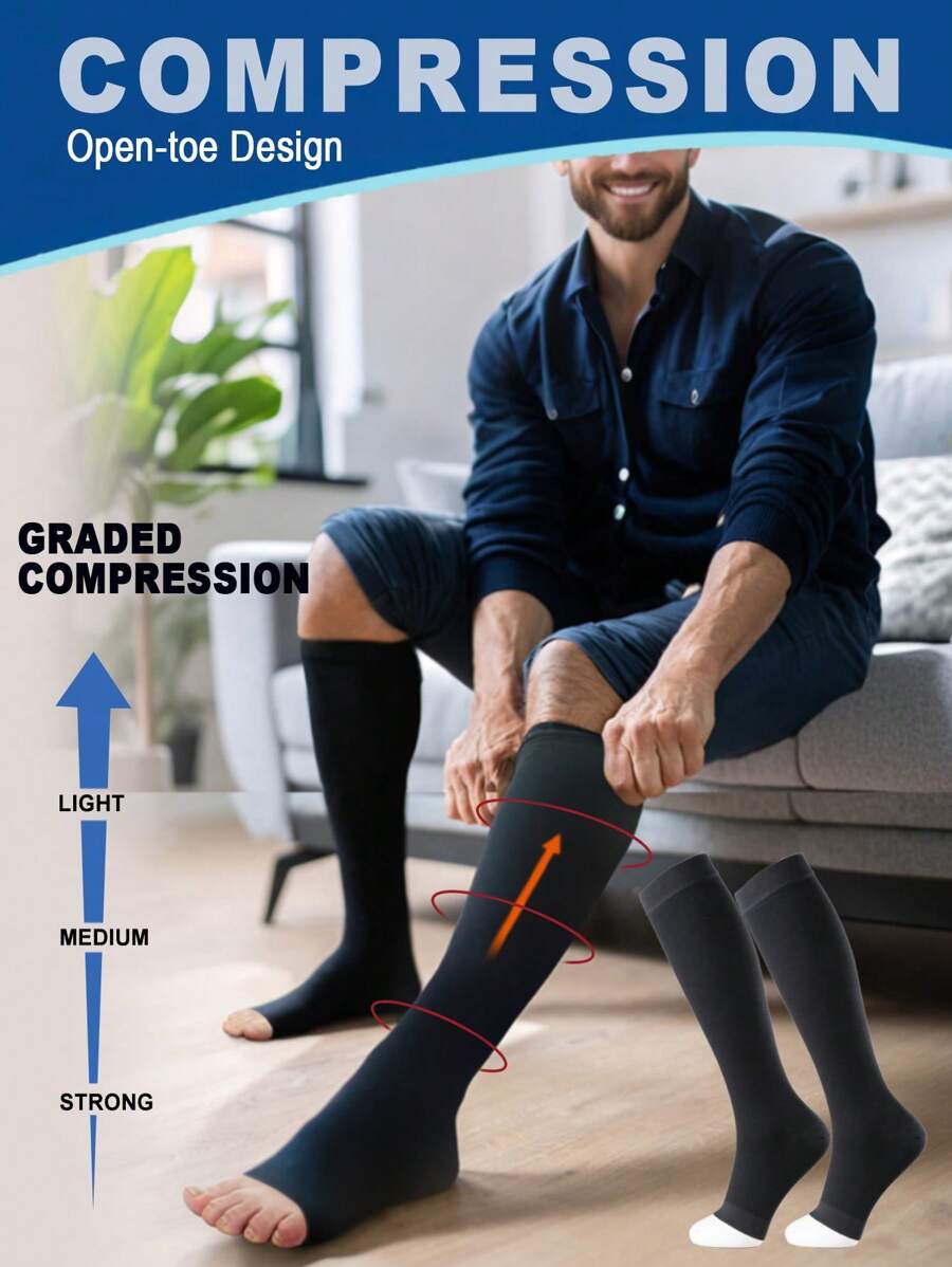 Unisex Leg 25-30 MmHg Mid Compression Knee High Socks Open Toe Elastic Calf Shaping Sport Socks