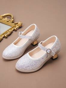 Fashion Children's Sequin Decorated Small Heels Shoes, Girls' Princess Shoes, Spring Autumn, Toddler/Little Kid Sizes - White - View 1