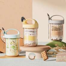 430ML Nuevas Tazas de Desayuno para Avena, Cereal, Nueces, Yogur, Ensalada, Taza de Vidrio a Prueba de Fugas, Contenedor de Avena con Tapa y Cuchara, Caja de Almacenamiento de Alimentos DSF8 - Gris - Ver 3