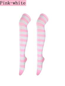 1 双女式长筒袜，条纹过膝袜，适合动漫角色扮演，日式风格 - 彩色 - 查看 10