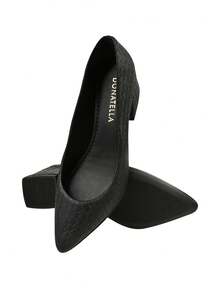 Women's Pointed Toe Pumps CM Shoes Napa Rope Social Work Block Heel Square High Comfortable Braided - Black - View 5
