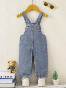 Süße Denim-Latzhosen mit Bärenstickerei für Kleinkind Jungen