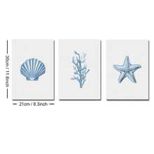 3 套无框蓝色夏季海岸墙艺术海报帆布印刷简约贝壳珊瑚海星航海海洋海滩别墅装饰画适用于公寓、客厅、卧室、现代家居装饰 - 彩色 - 查看 9
