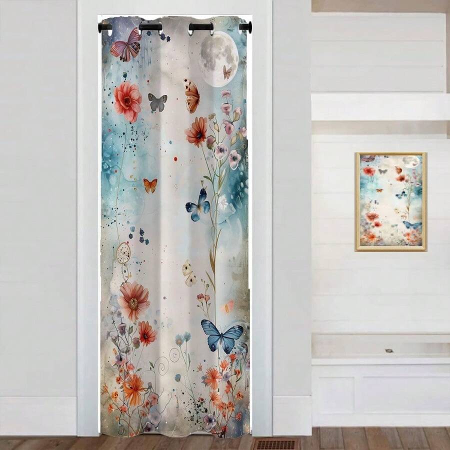 Local Warehouse, Curtains -Moth Butterfly Door Curtain For Doorway, Mushroom Moon Phase Boho Flowers Closet Door Cover Curtain For Bedroom Living Room Closet Door, 1 Panel 34" W X 80" L - Butterfly_a41 - View 1