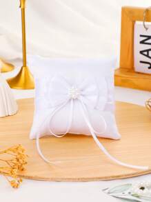 1pc Wedding Ring Pillow, Bridal Wedding Ring Pillow, Flower Girl Ring Bearer Pillow, Double Heart Wooden Square Small Ring Pillow, Western Wedding Decor Prop (Ring Not Included)