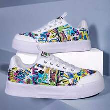 时尚帆布低帮厚底运动鞋，休闲，运动 - 彩白 - 查看 2