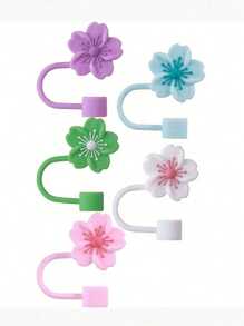 2pcs Cherry Blossom Design Silicone Straw Sleeve & Dust Cover, Fit 10mm/0.4 Inch Straws