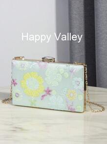 1pc Sequin Embroidered Floral Handbag (Random Pattern) With Metal Crossbody Chain, Elegant And Refined Fashion Women's Clutch Purse, Suitable For Parties, Romantic Weddings, Balls, Galas. Halloween Celebration, Valentine's Day Gift
