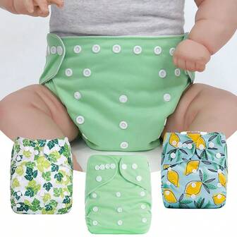 1/3pcs Set Of Soft, Breathable Green Cloth Diapers, Skin-Friendly Lining To Protect Baby's Skin, Multi-Color Matching
